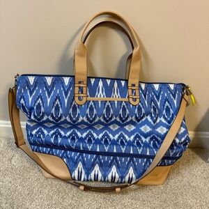 Stella‎ & Dot Travel Bag Ikat Indigo Blue Expandable Large